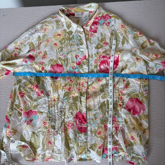 Emma James Woman 22W Floral Button-Up Blouse Cotton – Romantic Garden Print - Picture 4 of 7